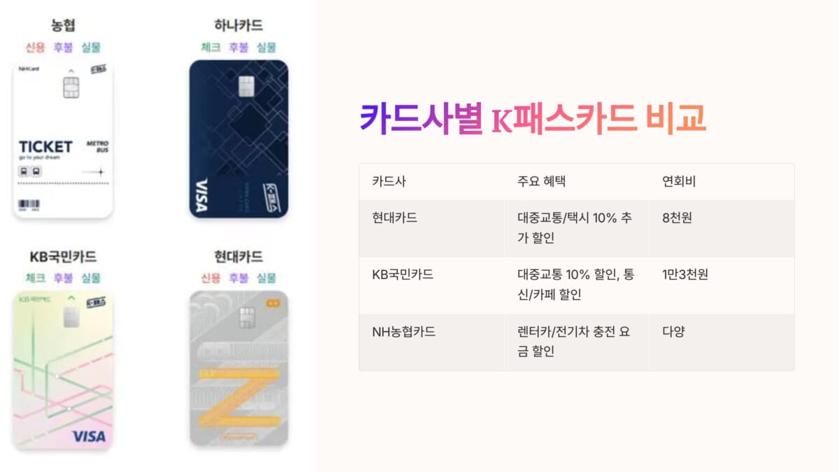 카드사별 K패스카드 비교